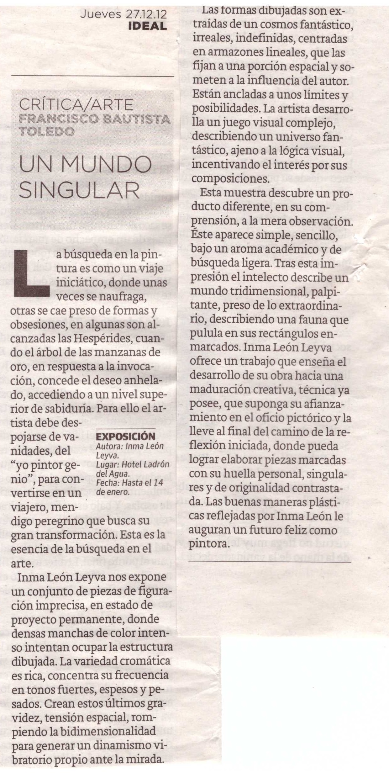 Art review of exhibition by Inma León Leyva (INLELEY)